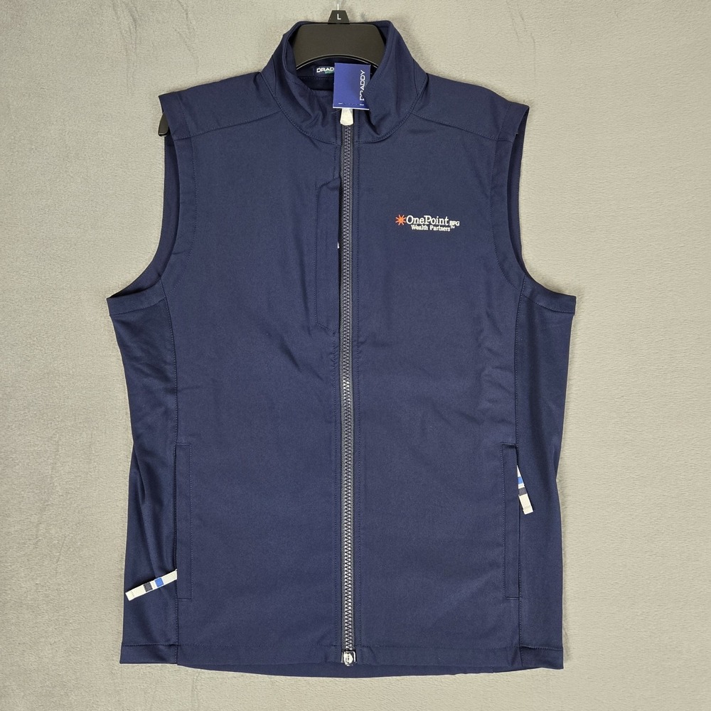 B Draddy Everyday Vest Mens Medium Blue Performance Golf Preppy Modern Logo NWT